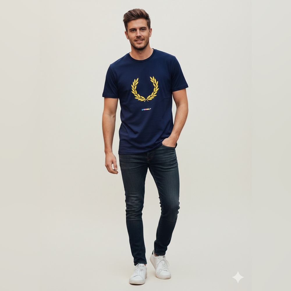 Fred Perry Navy Blue Laurel Wreath Graphic T-Shirt - Size M - NWT